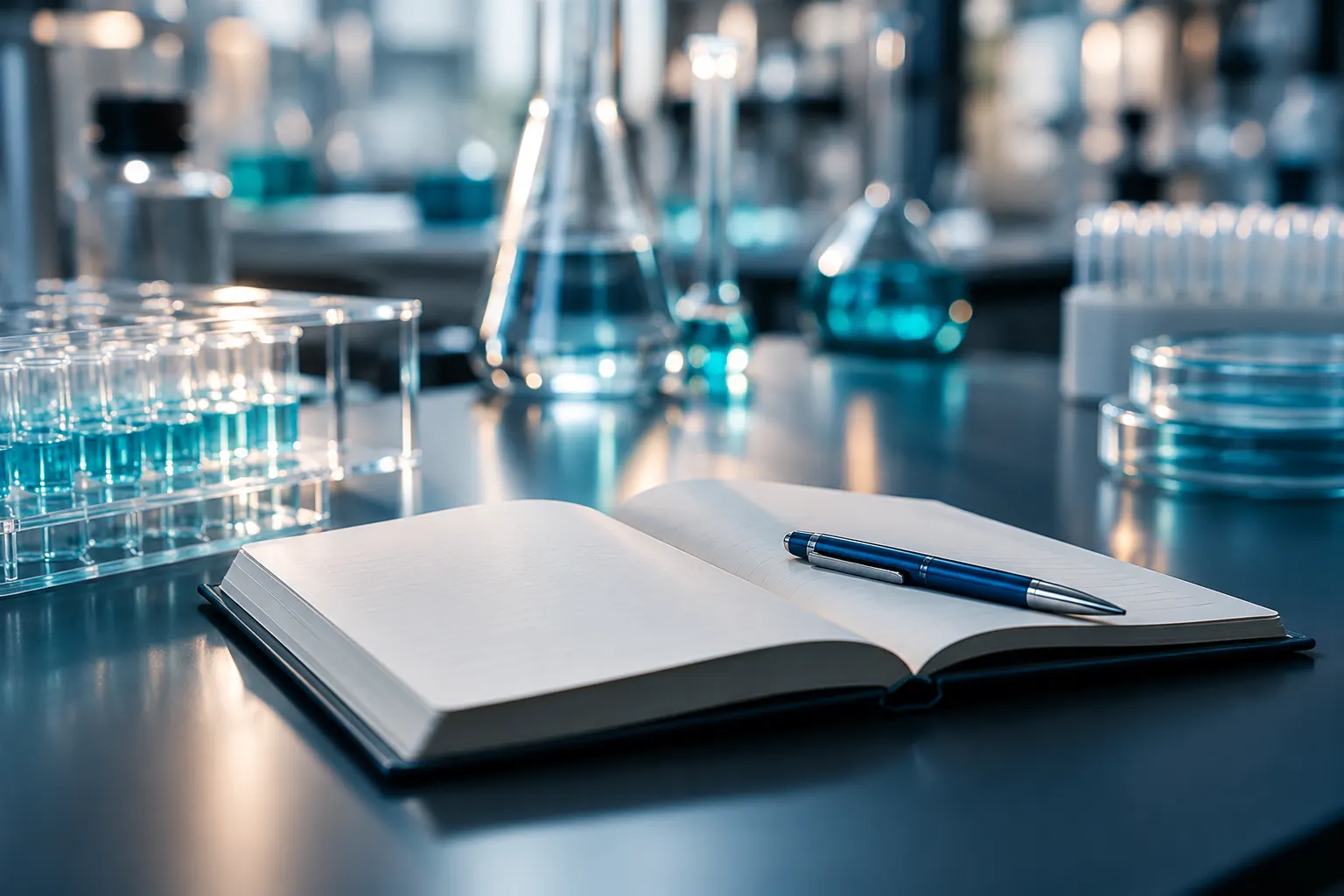 Notebook on a laboratory bench